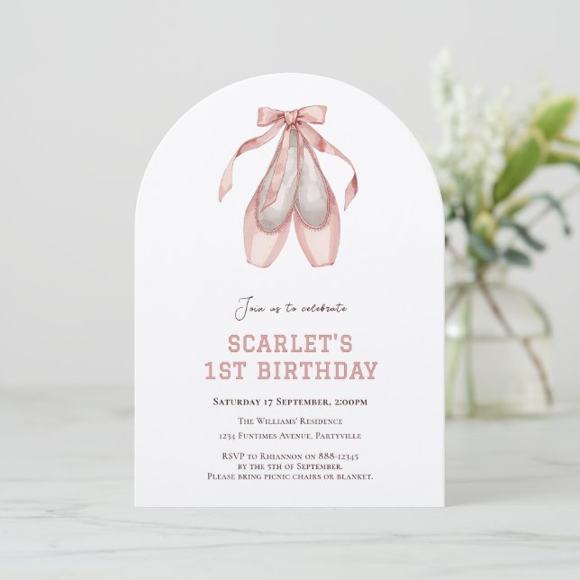 Invitation Fête du 1er anniversaire fille de ballet (Debout devant)