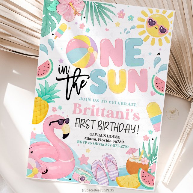 Invitation Fête du 1er anniversaire One In The Sun (One in the Sun birthday invite, 1st birthday invitation, pool party invite, beach birthday invite, s)