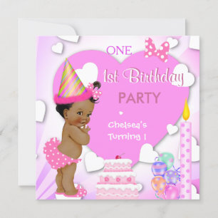Invitation Fête du 1er anniversaire Rose Ethnique Afro-Améric