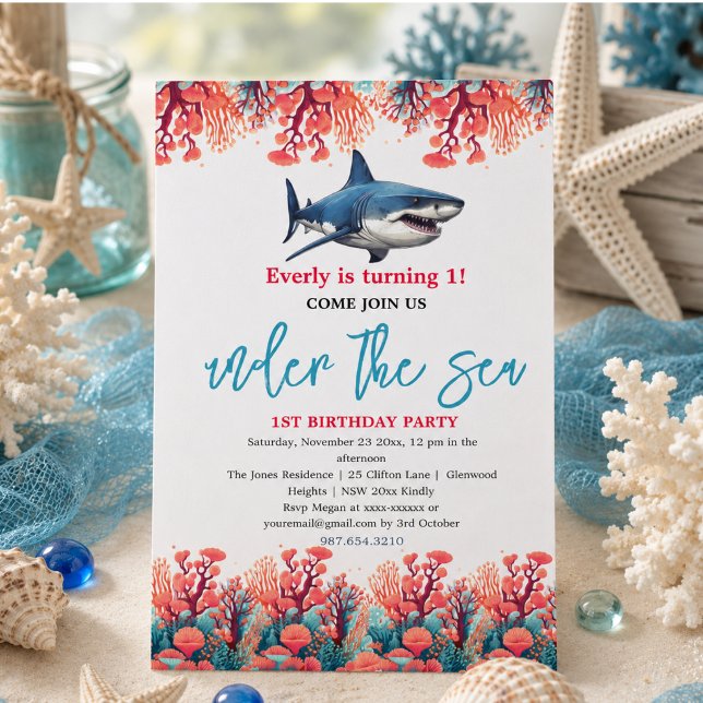 Invitation Fête du 1er anniversaire sous la mer (Under the Sea 1st Birthday Party Invitation)