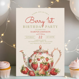 Invitation Fête du 1er anniversaire Strawberry Berry