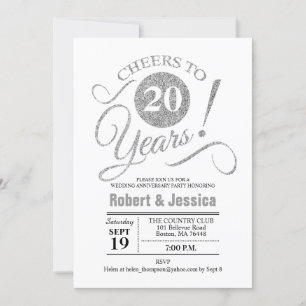 Invitation Fête du 20e anniversaire de mariage - Argent blanc