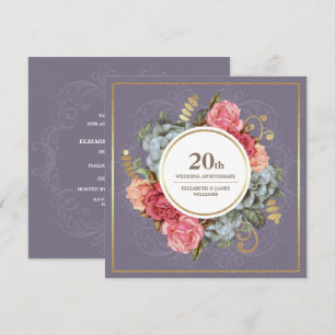 Invitation Fête du 20e Anniversaire de Mariage Floral Vintage