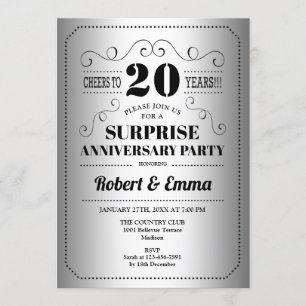 Invitation Fête du 20e anniversaire de surprise - Noir d'arge