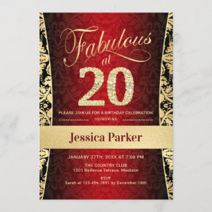 Invitation Fête du 20e anniversaire - Gold Red Black