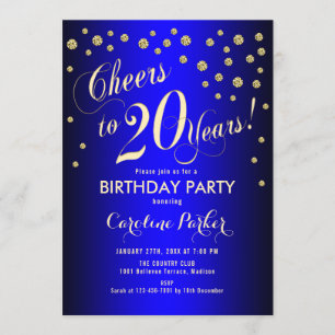Invitation Fête du 20e anniversaire - Gold Royal Blue