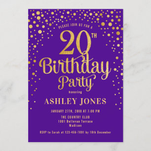 Invitation Fête du 20e anniversaire - Purple & Gold