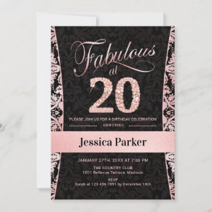 Invitation Fête du 20e anniversaire - Rose Gold Black