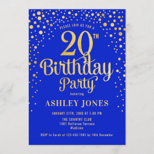 Invitation Fête du 20e anniversaire - Royal Blue & Gold