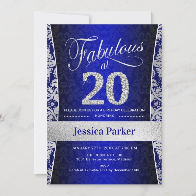 Invitation Fête du 20e anniversaire - Silver Royal Blue (Devant)
