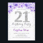 Invitation Fête du 21e anniversaire - Blanc Argent violet<br><div class="desc">21st Birthday Party Invitation Design élégant en fausse parties scintillant argent,  violet et blanc. Elégante invitation à la floraison avec diamants et roses. Parfait pour une célébration de glamour. S'il vous plaît,  envoyez-moi un message si vous avez besoin d'une personnalisation plus poussée.</div>