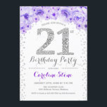 Invitation Fête du 21e anniversaire - Blanc Argent violet<br><div class="desc">21st Birthday Party Invitation Design élégant en fausse parties scintillant argent,  violet et blanc. Elégante invitation à la floraison avec diamants et roses. Parfait pour une célébration de glamour. S'il vous plaît,  envoyez-moi un message si vous avez besoin d'une personnalisation plus poussée.</div>