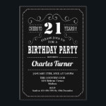 Invitation Fête du 21e anniversaire - Blanc noir<br><div class="desc">Invitation de fête du 21e anniversaire. Design rétro élégant en noir et blanc avec motif de tableau noir et police de script. Salut à 21 ans ! Message-moi si vous avez besoin d'une personnalisation plus poussée.</div>