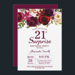 Invitation Fête du 21e anniversaire de la Surprise de Bourgog<br><div class="desc">Bourgogne Floral Surprise 21e Anniversaire Invitation pour femmes. Invitation de la fête d'anniversaire rouge de Bourgogne. Fleur florale d'aquarelle de Bourgogne. 13e 16e 18e 20e 21e 30e 40e 50e 60e 70e 80e 90e 100e, n'importe quel âge. Numérique imprimable. Pour plus de personnalisation, cliquez sur le bouton "Customiser" et utilisez notre...</div>