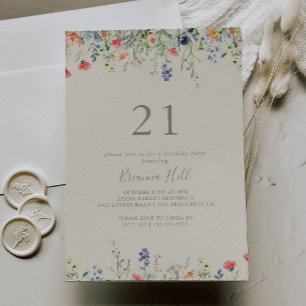 Invitation Fête du 21e anniversaire du Fleur sauvage radiant 