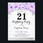 Invitation Fête du 21e anniversaire - Fleurs violettes argent<br><div class="desc">21e anniversaire invitation de fête. Design élégant en argent faux parties scintillant avec accent floral. Carte Invitation avec police de script et confetti. Pastel violet et blanc. Parfait pour une trentième célébration anniversaire. Message-moi si vous avez besoin d'âge personnalisé.</div>