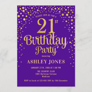 Invitation Fête du 21e anniversaire - Purple & Gold