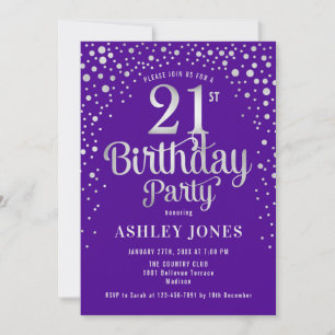 Invitation Fête du 21e anniversaire - Purple & Silver