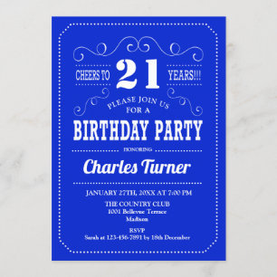 Invitation Fête du 21e anniversaire - Royal Blue White