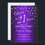 Invitation Fête du 21e anniversaire - Silver Purple<br><div class="desc">21e anniversaire invitation pour les femmes ou les hommes. Design élégant avec fausse parties scintillant argent et violet. Comprend une police de script et des confettis. Salutations à 21 ans ! Parfait pour une célébration anniversaire élégante</div>