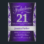 Invitation Fête du 21e anniversaire - Silver Purple<br><div class="desc">Invitation de fête du 21e anniversaire en violet et en argent. Elégante carte invitation avec fausse parties scintillant argent et diamants. Fonctionne avec un modèle damask et une police de script. Fabuleux à vingt et un ! Design classique parfait pour une soirée élégante. S'il vous plaît, envoyez-moi un message si...</div>