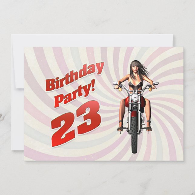 Invitation Fête du 23e anniversaire avec une fille sur une mo (Devant)