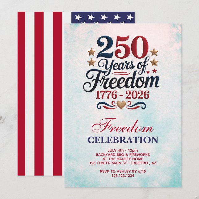Invitation Fête du 250e anniversaire de l'Amérique (Devant / Derrière)