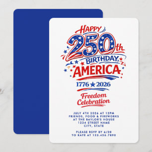Invitation Fête du 250e anniversaire des États-Unis d'Amériqu