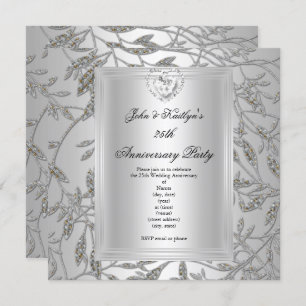 Invitation Fête du 25e anniversaire Damask Silver Grey 2