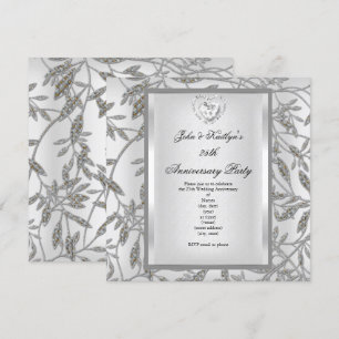 Invitation Fête du 25e Anniversaire Damassé Argenté Blanc