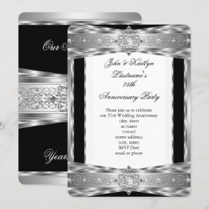 Invitation Fête du 25e Anniversaire Damassé Diamant Argent No