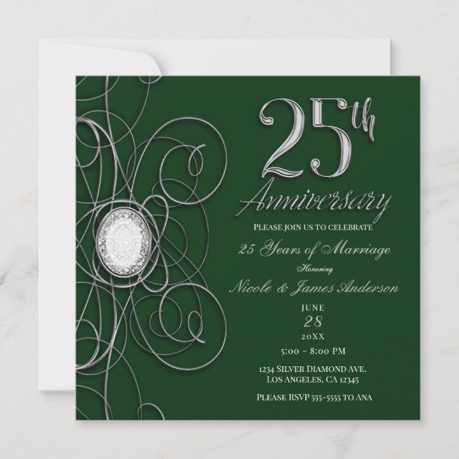 Invitation Fête du 25e anniversaire de Green & Silver Diamond (Devant)