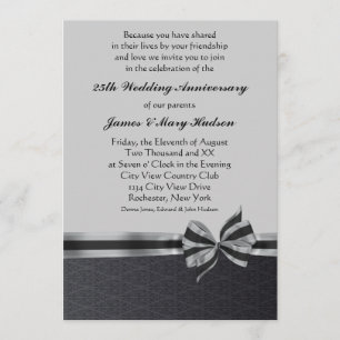 Invitation Fête du 25e anniversaire de mariage en damas noir 