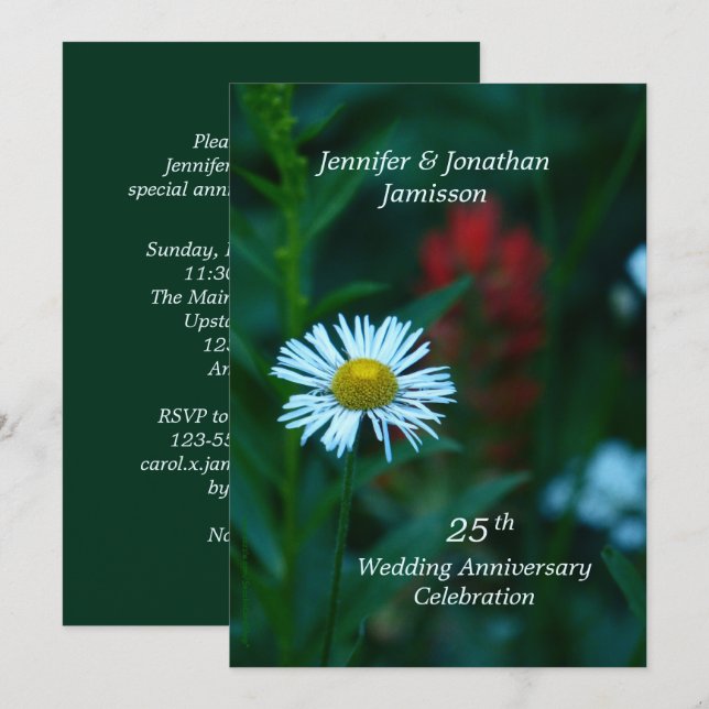 Invitation Fête du 25e anniversaire de mariage Fleur blanche  (Devant / Derrière)