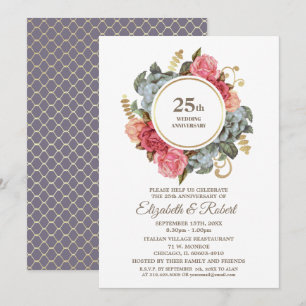 Invitation Fête du 25e Anniversaire de Mariage Floral Vintage