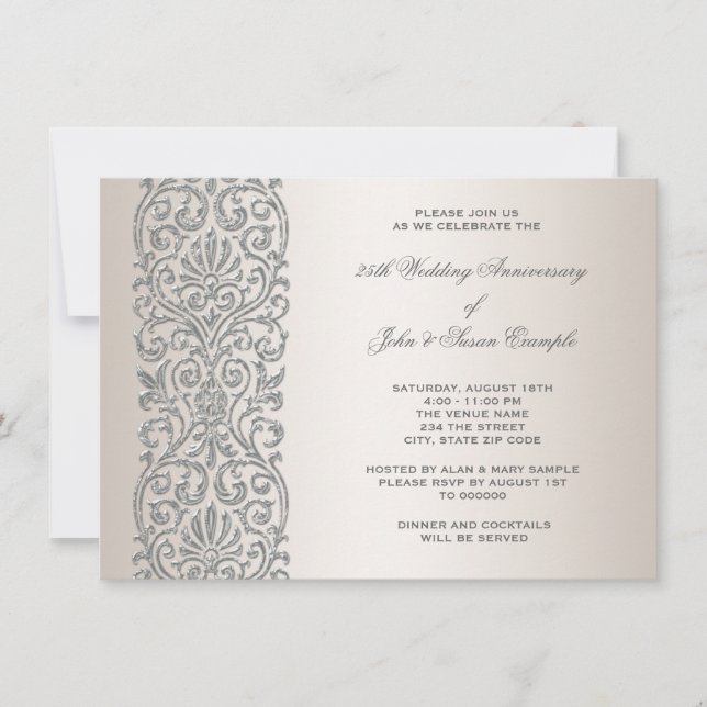 Invitation Fête du 25e anniversaire de mariage Pearl Silver B (Devant)