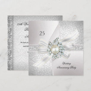 Invitation Fête du 25e Anniversaire de Mariage Perle Blanc Ar