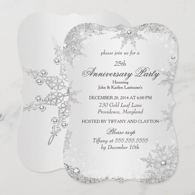 Invitation Fête du 25e Anniversaire de Mariage Silver Winter  (Devant / Derrière)