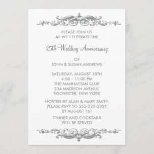 Invitation Fête du 25e anniversaire du Mariage Silver Swirl