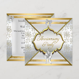 Invitation Fête du 25e Anniversaire Élégant Blanc Argent Or