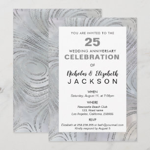 Invitation Fête du 25e anniversaire Luxe Argent sur Perle