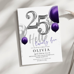 Invitation Fête du 25e anniversaire moderne Silver Purple Bal