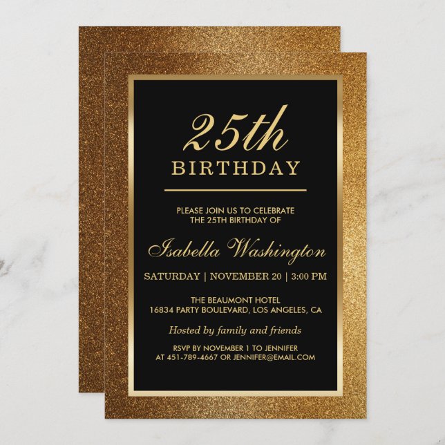 Invitation Fête du 25e anniversaire | Parties scintillant Gol (Devant / Derrière)