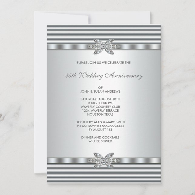 Invitation Fête du 25e anniversaire Silver Diamond (Devant)
