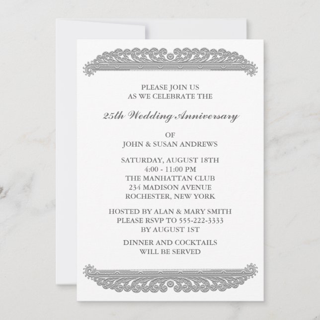 Invitation Fête du 25e anniversaire Silver Swirl (Devant)
