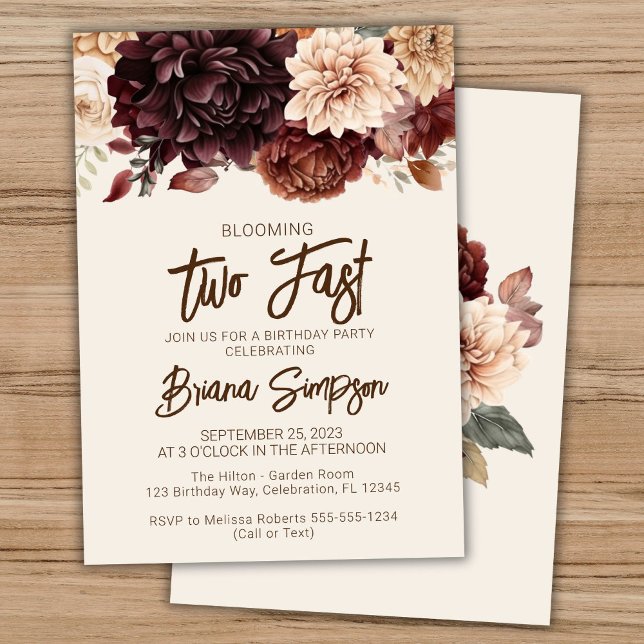 Invitation Fête du 2e anniversaire Brown Beige Ivory Floral (Créateur téléchargé)