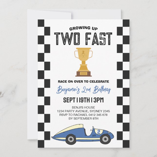 Invitation Fête du 2e anniversaire de la voiture de course ré (Devant)