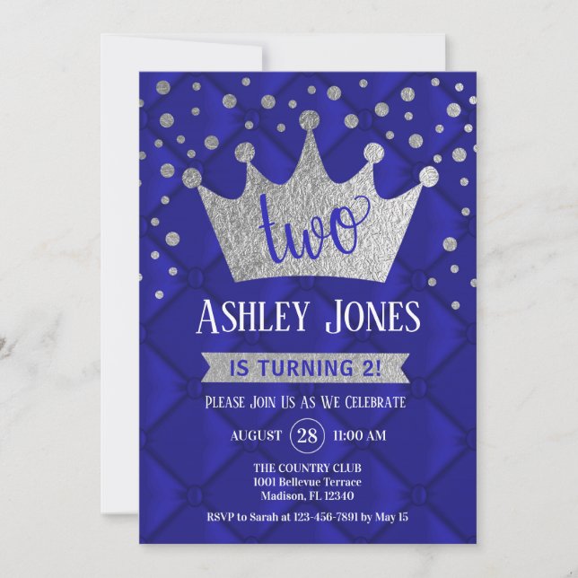 Invitation Fête du 2e anniversaire - Royal Blue Silver (Devant)
