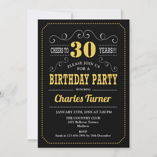 Invitation Fête du 30e anniversaire - Black Gold White (Devant)
