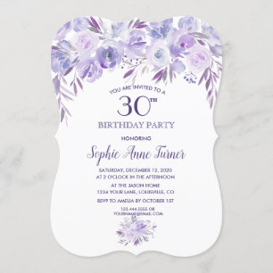 Invitation Fête du 30e anniversaire bleu clair violet bleu bl